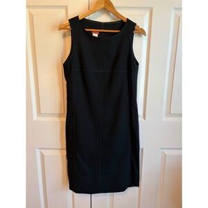 Cyrillus Paris Black Wool Sheath Dress Pick Stitch Pockets Size 10 US 14 GB